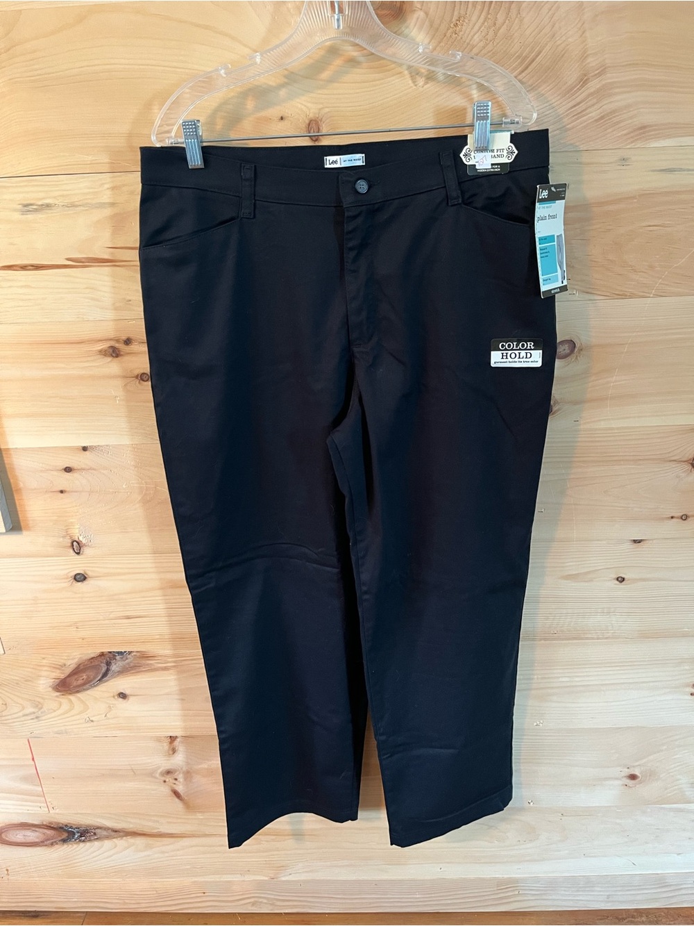 Lee Plain Front Black Pants NWT Relaxed Fit Stretch Size 16P